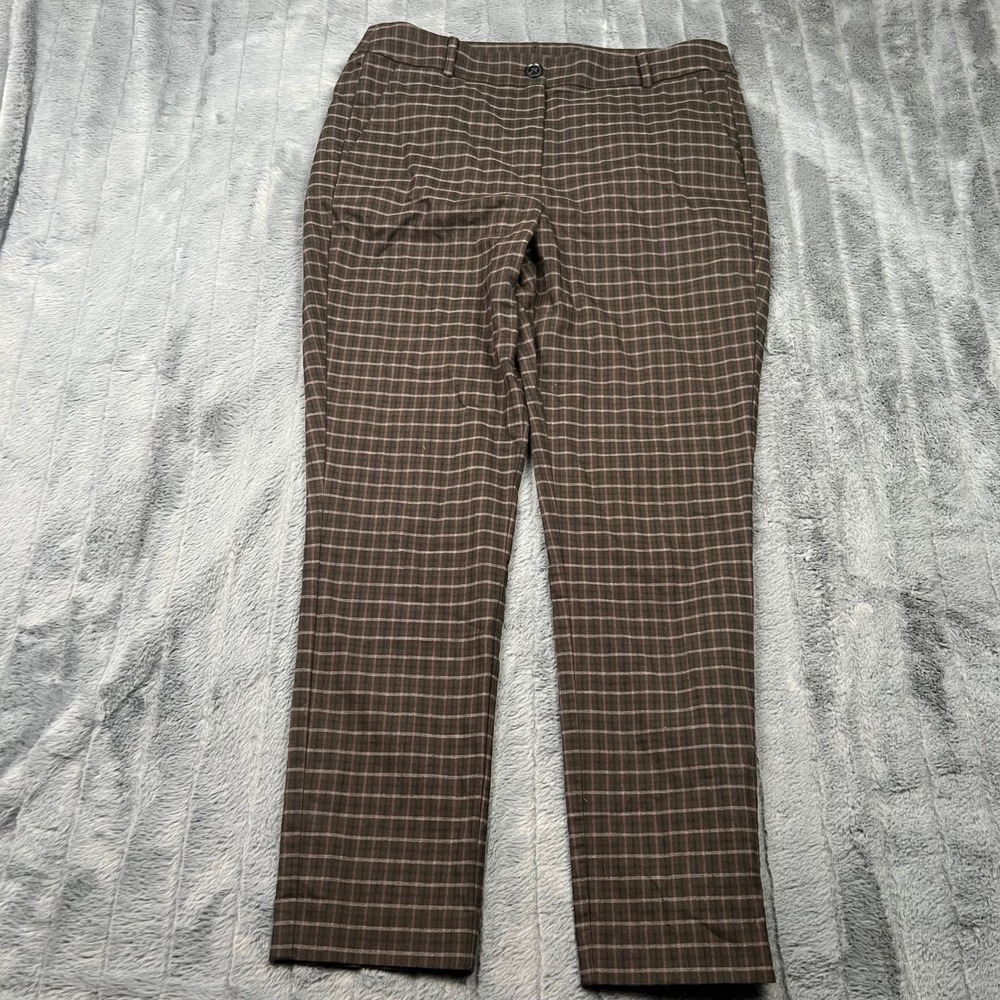 LOFT Brown Plaid High Waist Curvy Skinny Pants Size 14 Stretch Workwear Trousers